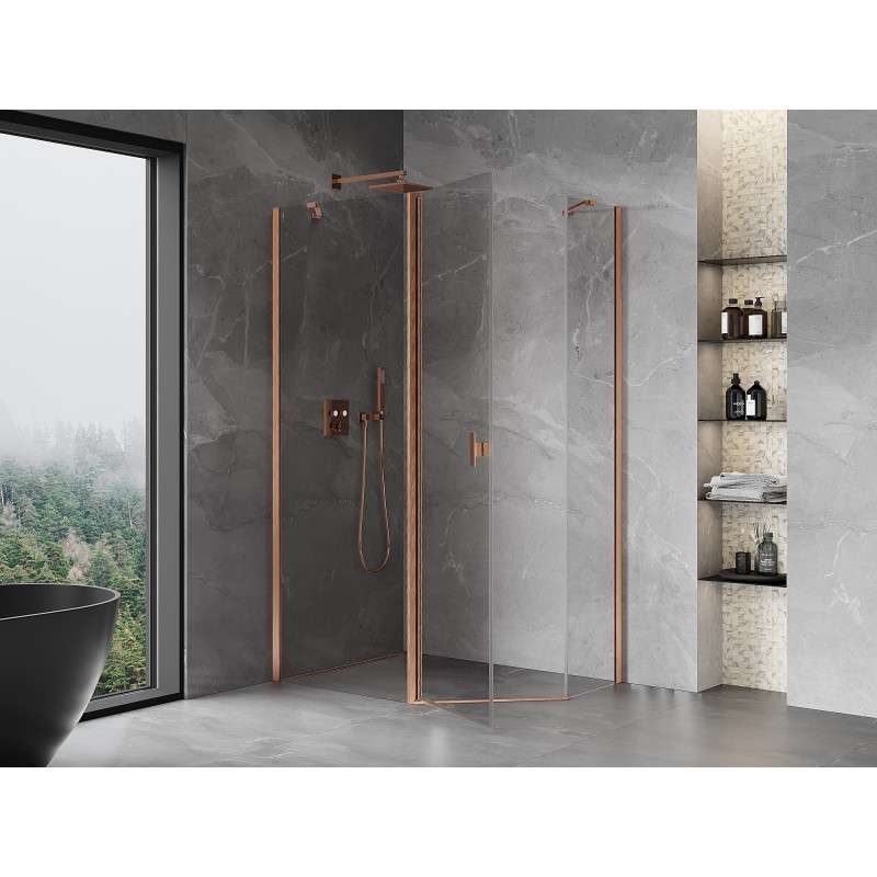 Mexen Mist cabine de douche pentagonale asymétrique pivotante 100 x 90 cm, transparent, cuivre brossé - 8A8-100-090-65-00