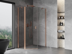 Mexen Mist cabine de douche pentagonale asymétrique à porte battante 80 x 90 cm, transparent, cuivre brossé - 8A8-080-090-65-00