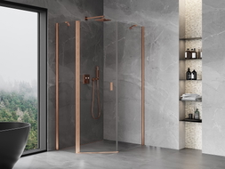 Mexen Mist cabine de douche pentagonale asymétrique à porte battante 80 x 90 cm, transparent, cuivre brossé