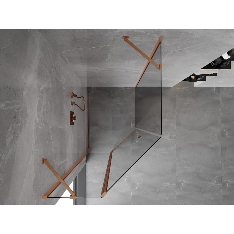 Mexen Mist cabine de douche pentagonale asymétrique pivotante 90 x 100 cm, transparente, cuivre brossé - 8A8-090-100-65-00