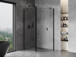 Mexen Mist cabine de douche pentagonale asymétrique pivotante 90 x 80 cm, transparente, noire - 8A8-090-080-70-00