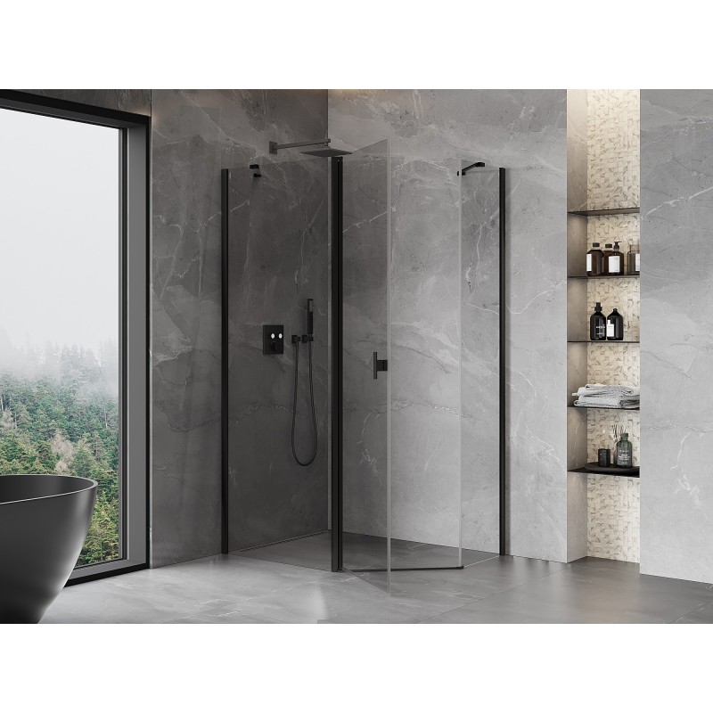 Mexen Mist cabine de douche pentagonale asymétrique pivotante 100 x 80 cm, transparente, noire - 8A8-100-080-70-00