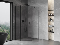 Mexen Mist cabine de douche pentagonale asymétrique à battant 80 x 90 cm, transparent, noir - 8A8-080-090-70-00