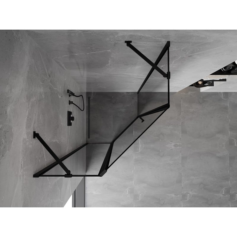 Mexen Mist cabine de douche pentagonale pivotante gauche 80 x 80 cm, cadre noir, noir - 8A8-080-080-70-70-L