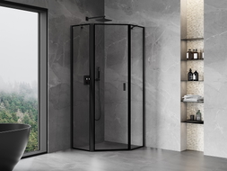 Mexen Mist cabine de douche pentagonale pivotante gauche 90 x 90 cm, cadre noir, noir - 8A8-090-090-70-70-L