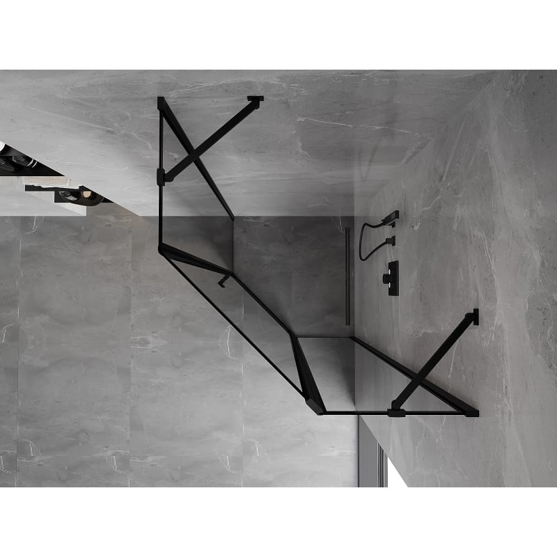 Mexen Mist cabine de douche pentagonale pivotante droite 80 x 80 cm, cadre noir, noir - 8A8-080-080-70-70-P