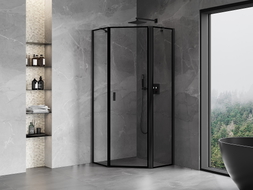 Mexen Mist cabine de douche pentagonale pivotante droite 90 x 90 cm, cadre noir, noir - 8A8-090-090-70-70-P