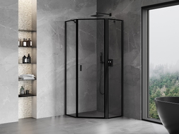 Mexen Mist cabine de douche pentagonale à charnière droite 100 x 100 cm, cadre noir, noir - 8A8-100-100-70-70-P