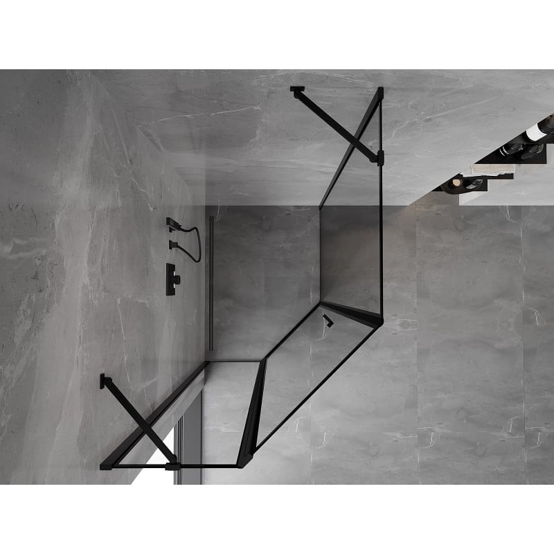 Mexen Mist cabine de douche pentagonale asymétrique pivotante gauche 80 x 90 cm, cadre noir, noir - 8A8-080-090-70-70-L