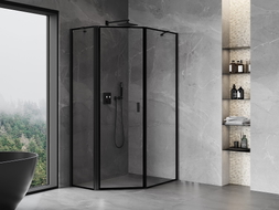 Mexen Mist cabine de douche pentagonale asymétrique pivotante gauche 80 x 100 cm, cadre noir, noir - 8A8-080-100-70-70-L
