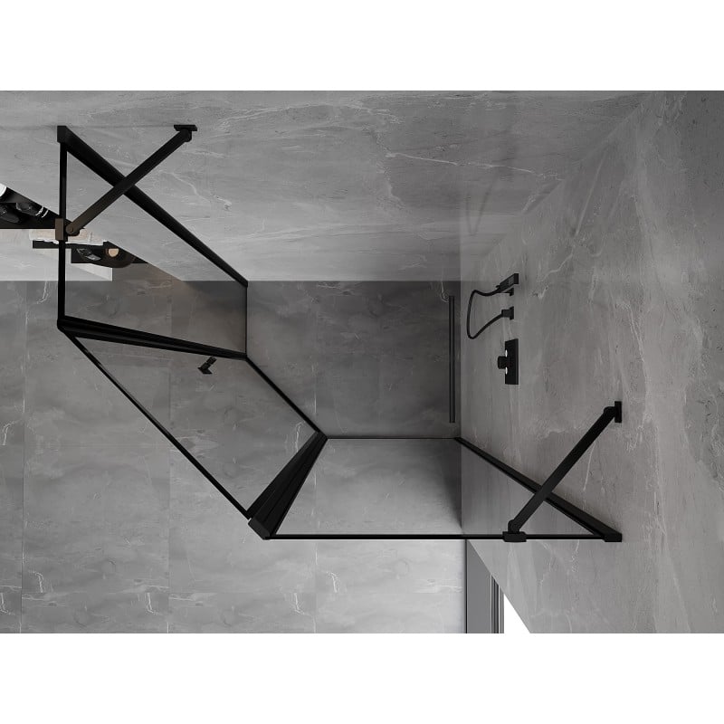 Mexen Mist cabine de douche pentagonale asymétrique pivotante droite 100 x 80 cm, cadre noir, noir - 8A8-100-080-70-70-P