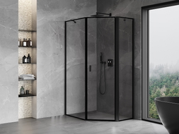 Mexen Mist cabine de douche pentagonale asymétrique pivotante droite 80 x 100 cm, cadre noir, noir - 8A8-080-100-70-70-P