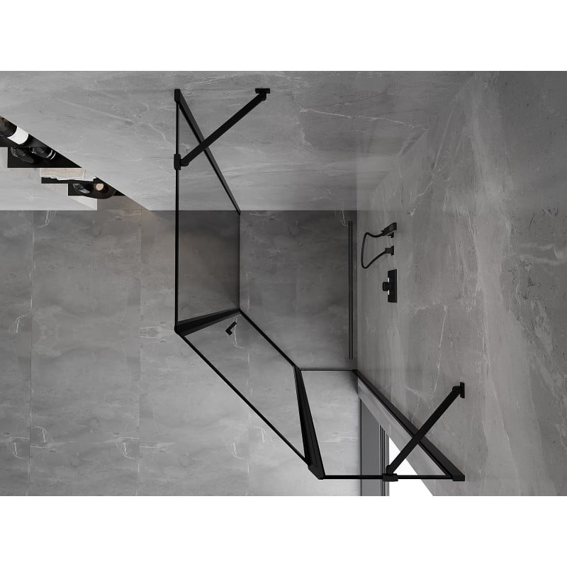 Mexen Mist cabine de douche pentagonale asymétrique pivotante droite 90 x 100 cm, cadre noir, noir - 8A8-090-100-70-70-P