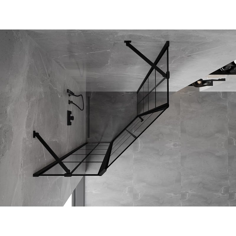 Mexen Mist cabine de douche pentagonale pivotante gauche 80 x 80 cm, grille noire, noire - 8A8-080-080-70-77-L