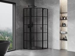 Mexen Mist cabine de douche pentagonale pivotante gauche 90 x 90 cm, grille noire, noir - 8A8-090-090-70-77-L