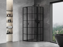 Mexen Mist cabine de douche pentagonale pivotante droite 90 x 90 cm, grille noire, noire - 8A8-090-090-70-77-P