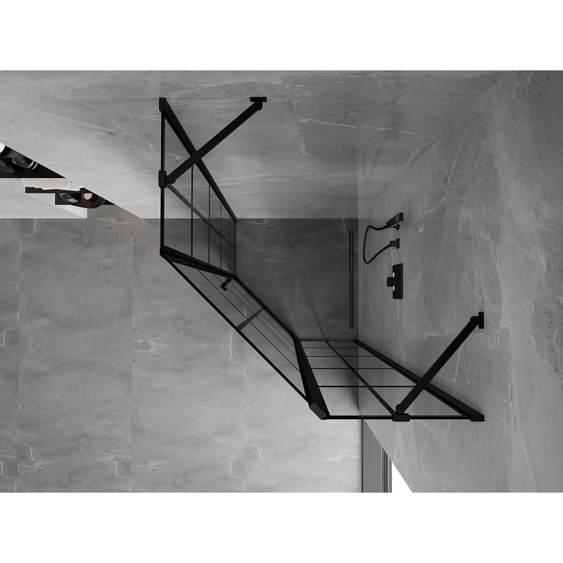 Mexen Mist cabine de douche pentagonale pivotante droite 100 x 100 cm, grille noire, noir - 8A8-100-100-70-77-P