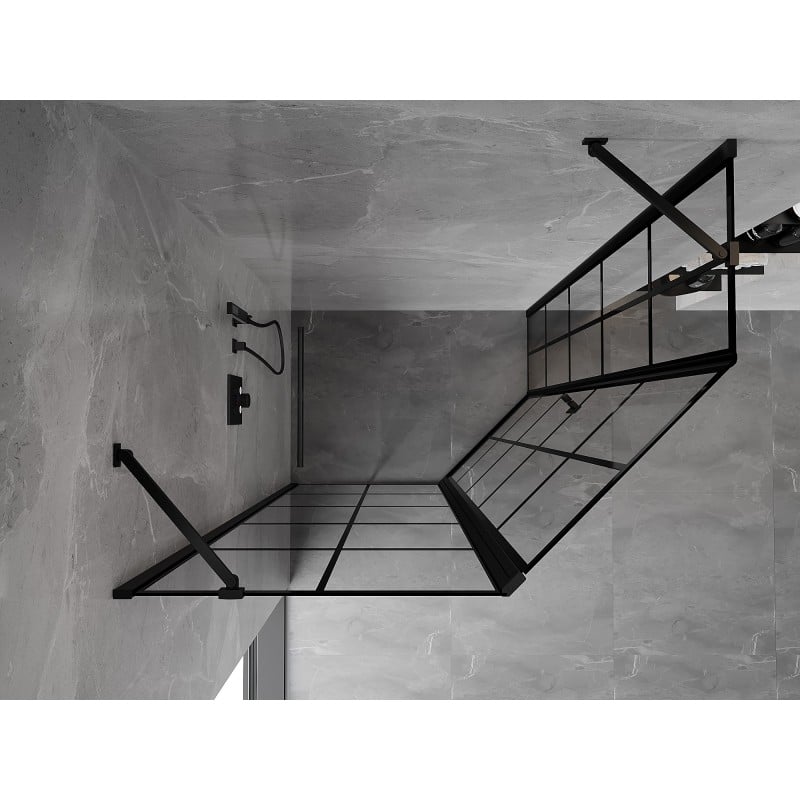 Mexen Mist cabine de douche pentagonale asymétrique pivotante gauche 100 x 80 cm, grille noire, noire - 8A8-100-080-70-77-L