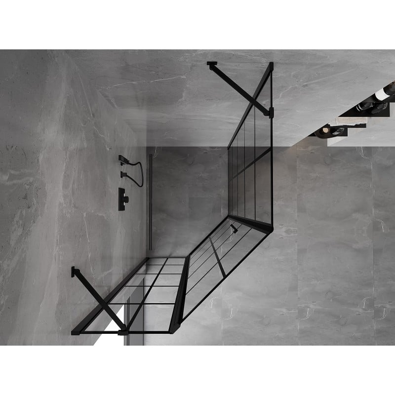 Mexen Mist cabine de douche pentagonale asymétrique pivotante gauche 80 x 100 cm, grille noire, noire - 8A8-080-100-70-77-L