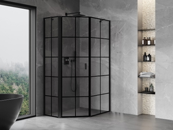 Mexen Mist cabine de douche pentagonale asymétrique pivotante gauche 80 x 100 cm, grille noire, noire - 8A8-080-100-70-77-L