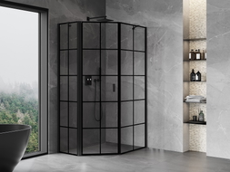 Mexen Mist cabine de douche pentagonale asymétrique pivotante gauche 90 x 100 cm, grille noire, noire - 8A8-090-100-70-77-L