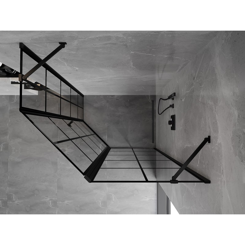 Mexen Mist cabine de douche pentagonale asymétrique à charnière droite 90 x 80 cm, grille noire, noire - 8A8-090-080-70-77-P