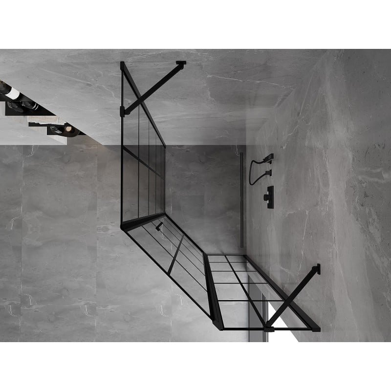 Mexen Mist cabine de douche pentagonale asymétrique pivotante droite 80 x 100 cm, grille noire, noir - 8A8-080-100-70-77-P