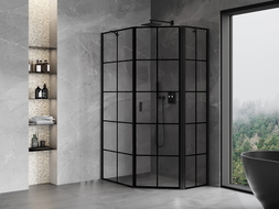 Mexen Mist cabine de douche pentagonale asymétrique pivotante droite 80 x 100 cm, grille noire, noir - 8A8-080-100-70-77-P