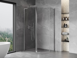 Mexen Mist L cabine de douche pentagonale asymétrique à charnières 90 x 80 cm, transparente, chrome - 8A8L-090-080-01-00