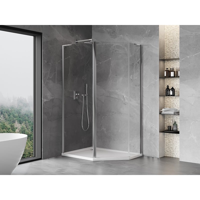 Mexen Mist L cabine de douche pentagonale asymétrique à charnières 90 x 80 cm, transparente, chrome - 8A8L-090-080-01-00