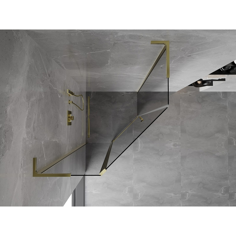 Mexen Mist L cabine de douche pentagonale pivotante 90 x 90 cm, transparente, dorée - 8A8L-090-090-50-00