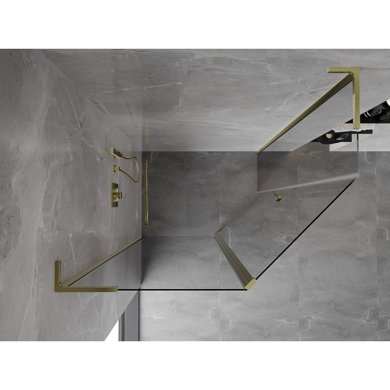 Mexen Mist L cabine de douche pentagonale asymétrique pivotante 90 x 80 cm, transparent, or - 8A8L-090-080-50-00