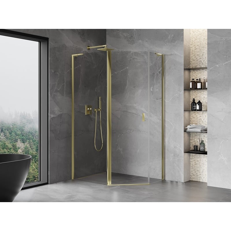 Mexen Mist L cabine de douche pentagonale asymétrique pivotante 100 x 90 cm, transparent, doré - 8A8L-100-090-50-00
