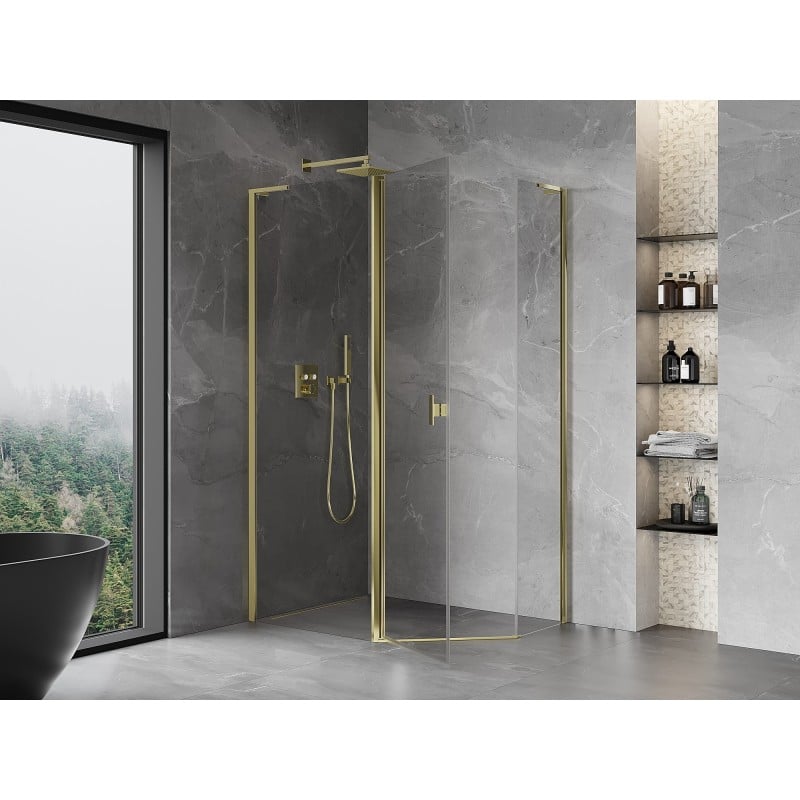 Mexen Mist L cabine de douche pentagonale asymétrique pivotante 100 x 90 cm, transparent, doré - 8A8L-100-090-50-00