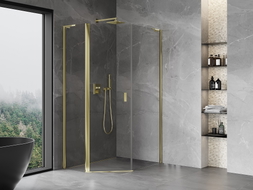Mexen Mist L cabine de douche pentagonale asymétrique pivotante 80 x 100 cm, transparent, or - 8A8L-080-100-50-00