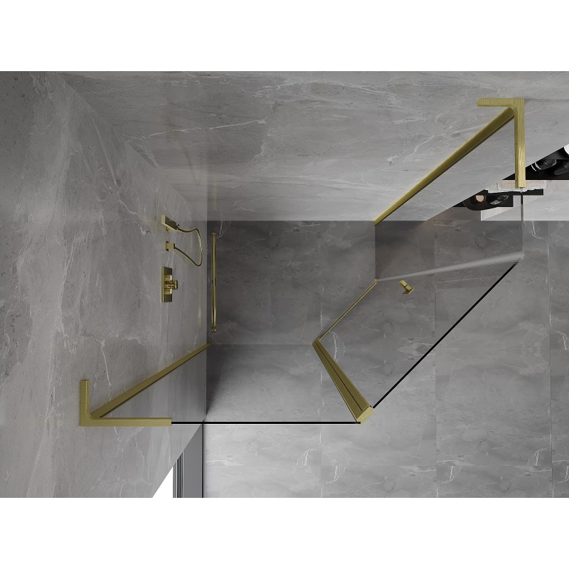 Mexen Mist L cabine de douche pentagonale asymétrique à porte battante 100x80 cm, transparent, or brossé - 8A8L-100-080-55-00