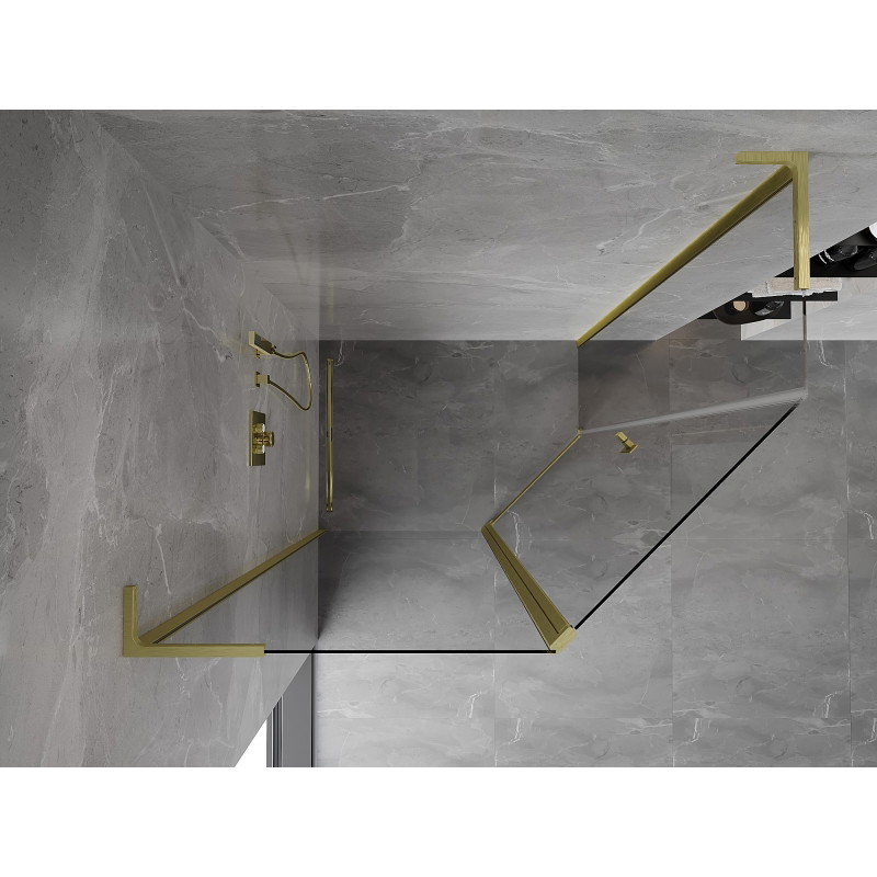 Mexen Mist L cabine de douche pentagonale asymétrique pivotante 100x80 cm, transparente, dorée brossée - 8A8L-100-080-55-00