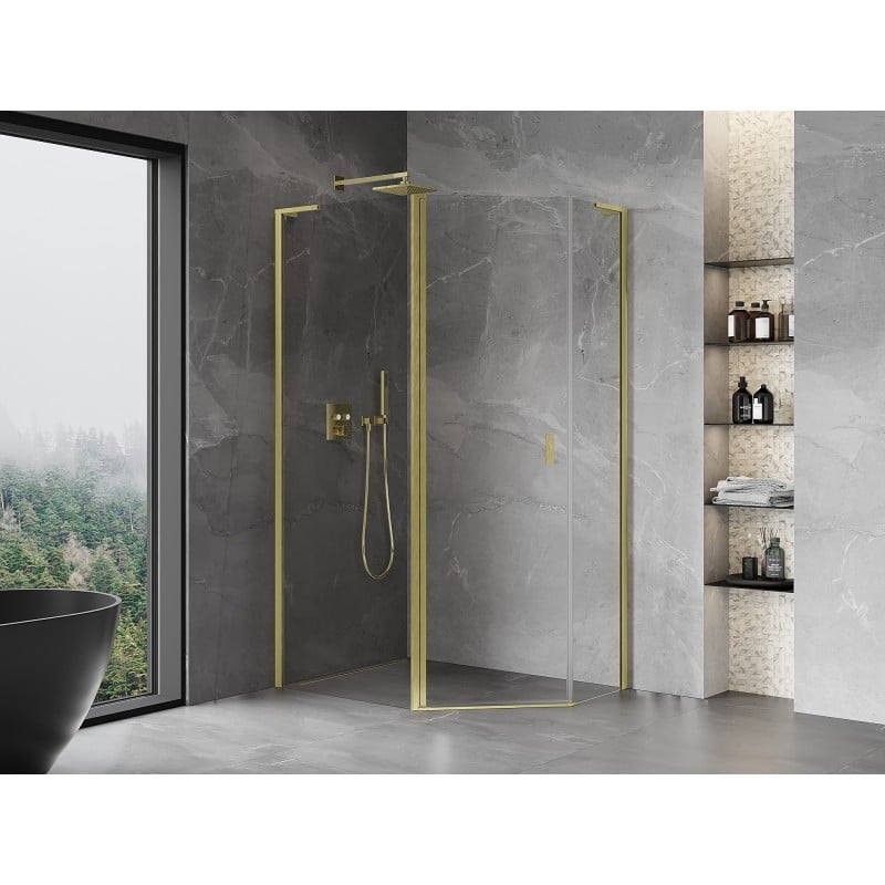 Mexen Mist L cabine de douche pentagonale asymétrique pivotante 100x90 cm, transparent, or brossé - 8A8L-100-090-55-00
