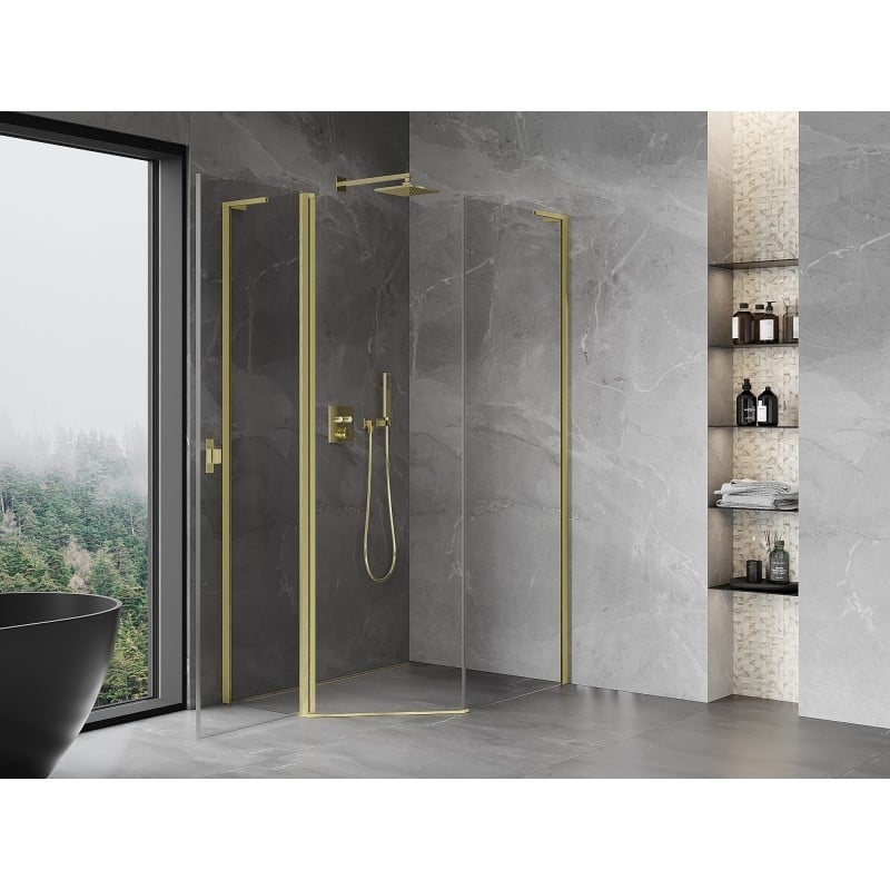 Mexen Mist L cabine de douche pentagonale asymétrique pivotante 90x100 cm, transparent, or brossé - 8A8L-090-100-55-00