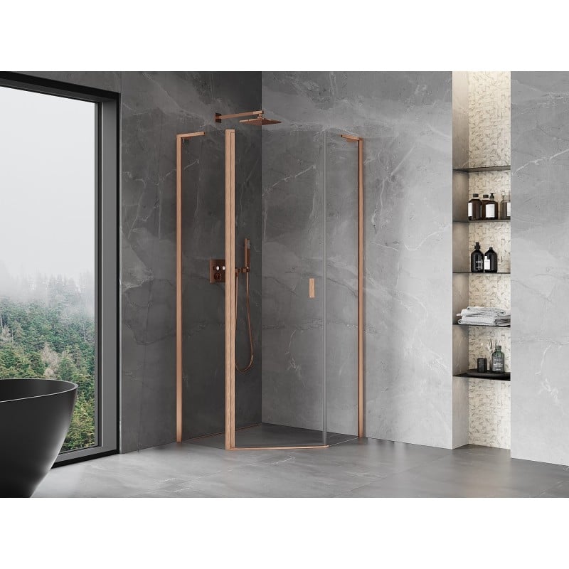 Mexen Mist L cabine de douche pentagonale à charnière 90 x 90 cm, transparent, cuivre brossé - 8A8L-090-090-65-00
