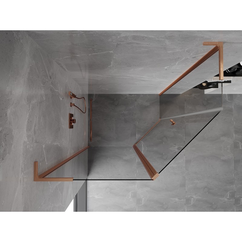 Mexen Mist L cabine de douche pentagonale asymétrique pivotante 90x80 cm, transparent, cuivre brossé - 8A8L-090-080-65-00