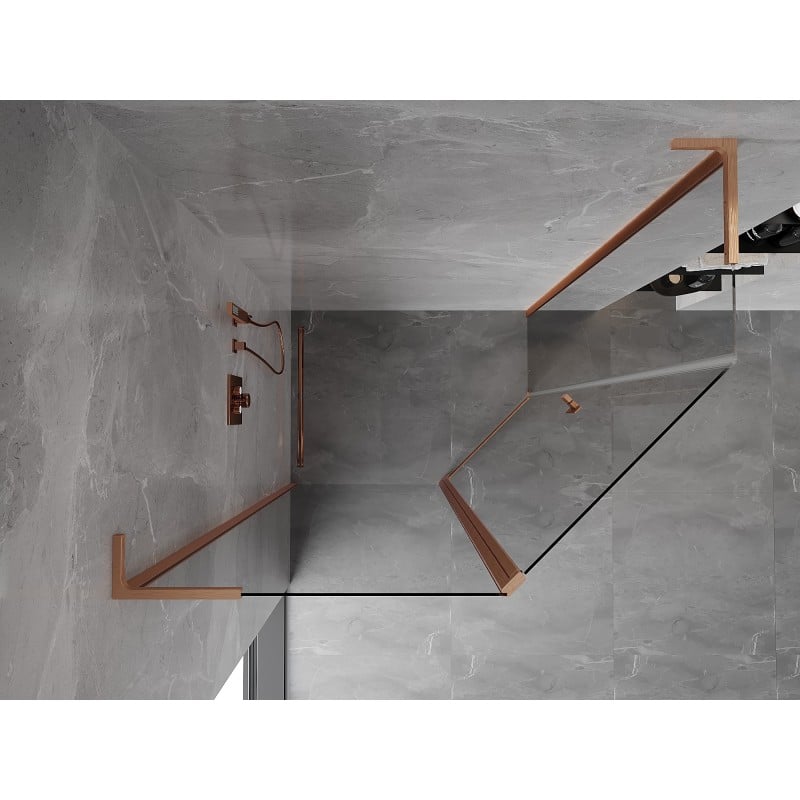 Mexen Mist L cabine de douche asymétrique pentagonale pivotante 100x90 cm, transparent, cuivre brossé - 8A8L-100-090-65-00