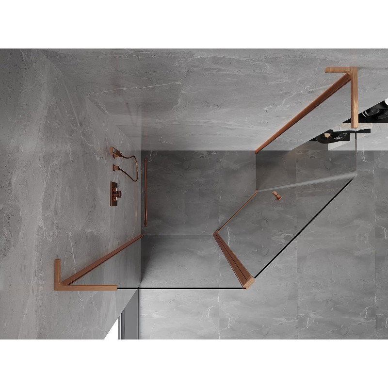 Mexen Mist L cabine de douche pentagonale asymétrique battante 100x90 cm, transparent, cuivre brossé - 8A8L-100-090-65-00