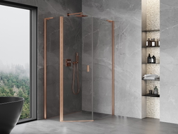 Mexen Mist L cabine de douche pentagonale asymétrique pivotante 80x90 cm, transparent, cuivre brossé - 8A8L-080-090-65-00