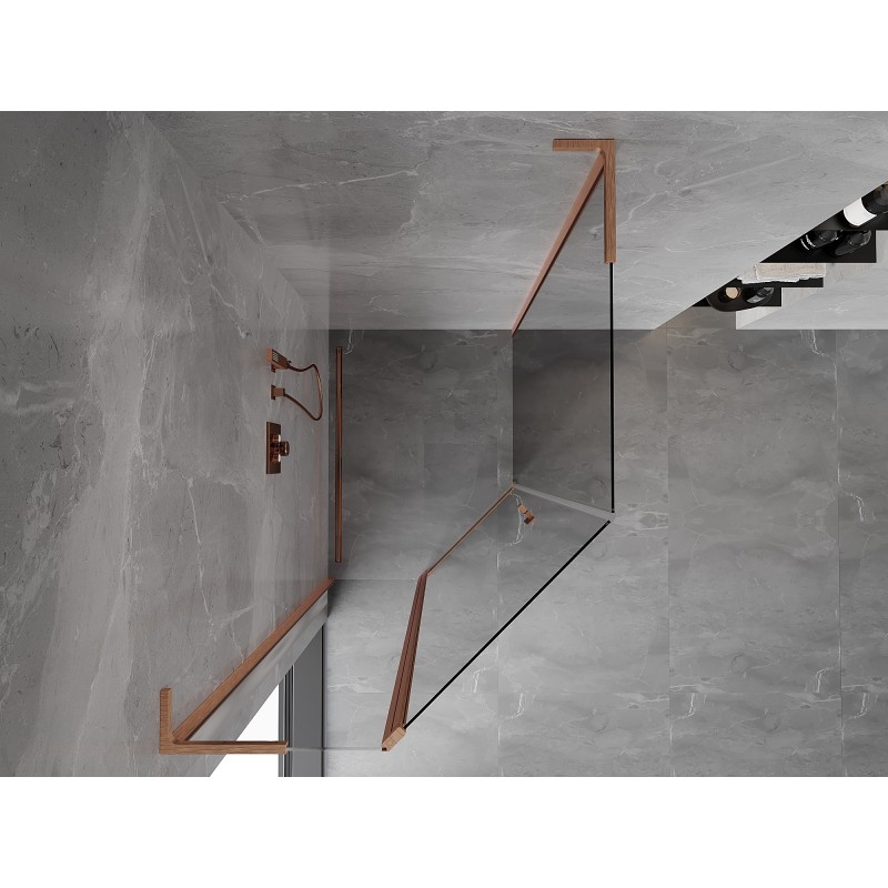 Mexen Mist L cabine de douche pentagonale asymétrique pivotante 80x90 cm, transparent, cuivre brossé - 8A8L-080-090-65-00