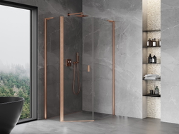 Mexen Mist L cabine de douche pentagonale asymétrique pivotante 80x100 cm, transparent, cuivre brossé - 8A8L-080-100-65-00