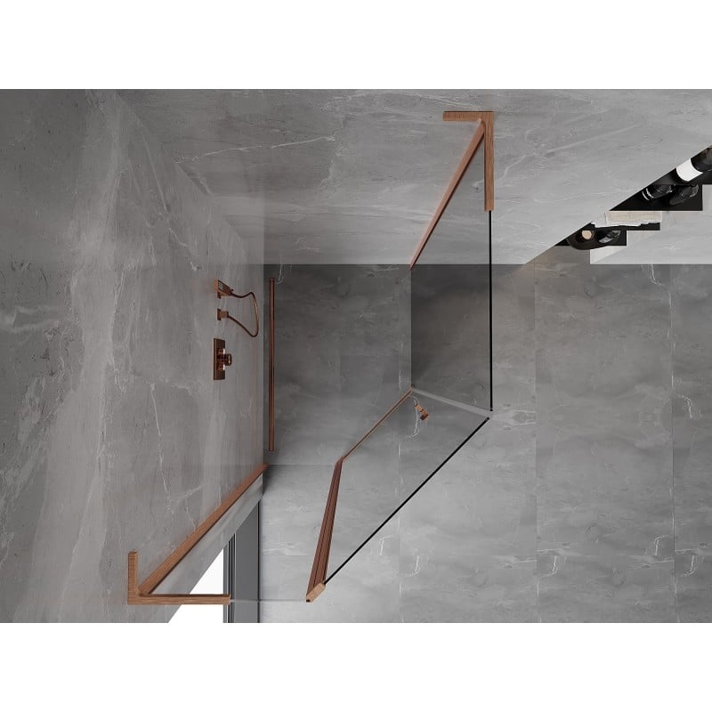 Mexen Mist L cabine de douche pentagonale asymétrique pivotante 90x100 cm, transparent, cuivre brossé - 8A8L-090-100-65-00