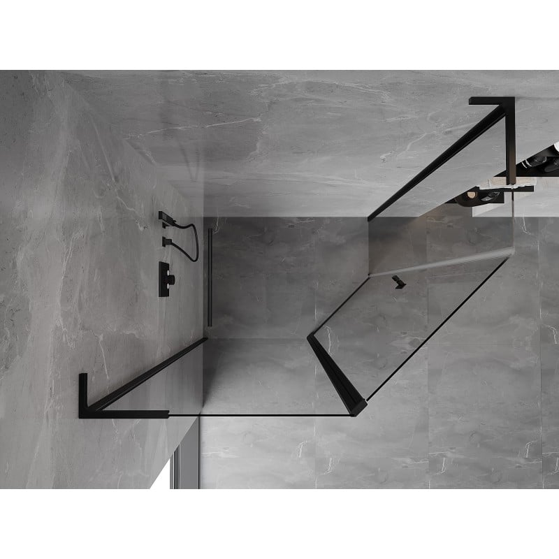 Mexen Mist L cabine de douche pentagonale asymétrique pivotante 90 x 80 cm, transparent, noir - 8A8L-090-080-70-00