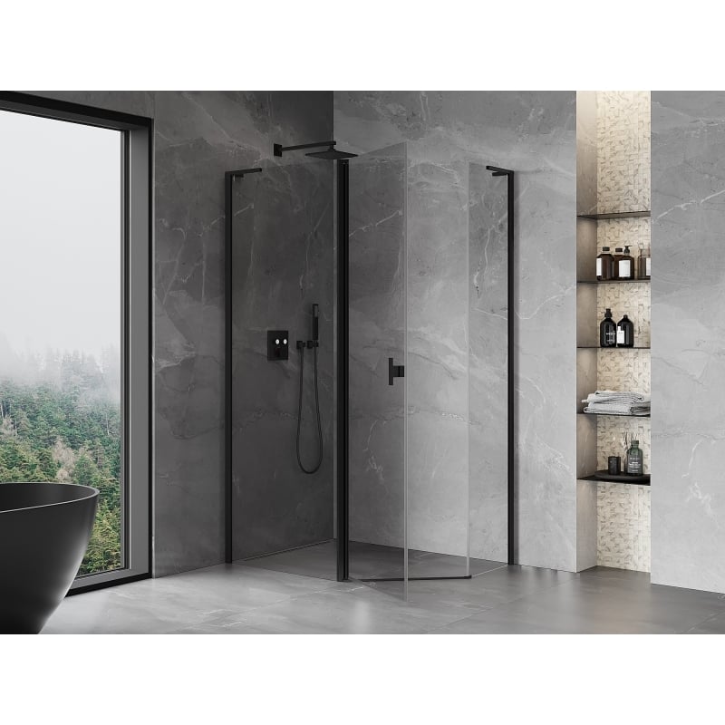 Mexen Mist L cabine de douche pentagonale asymétrique pivotante 100 x 80 cm, transparent, noir - 8A8L-100-080-70-00