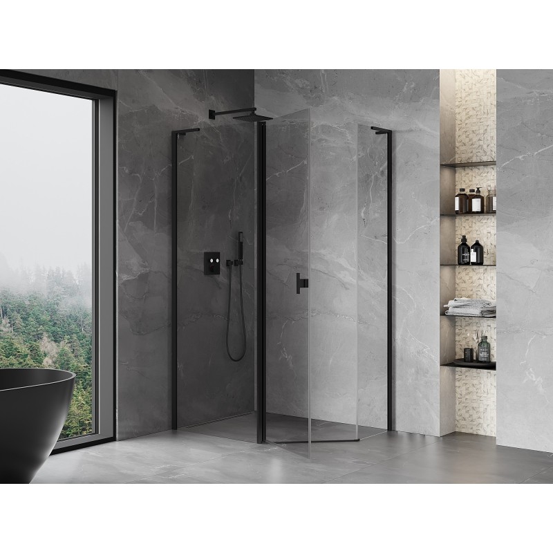 Mexen Mist L cabine de douche pentagonale asymétrique pivotante 100 x 90 cm, transparent, noir - 8A8L-100-090-70-00